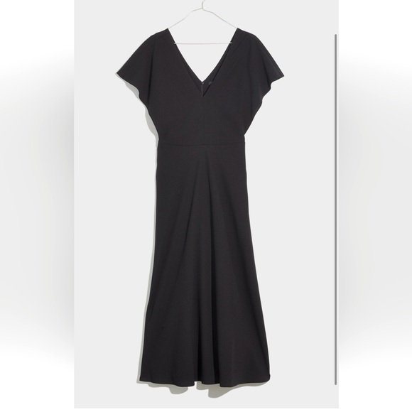 Madewell Womens $135 Flutter Sleeve Midi Dress Black Size 10 NH060 NWT - Picture 1 of 2